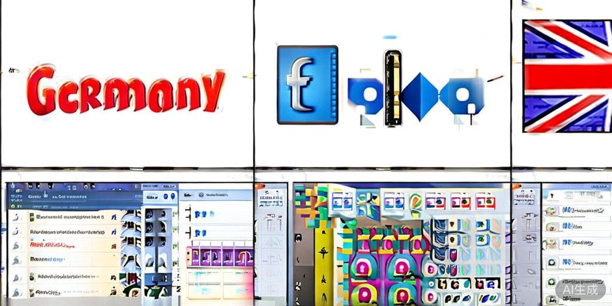 并列展示德国、法国、英国主流社交媒体平台界面，并标注各平台不同的内容策略重点