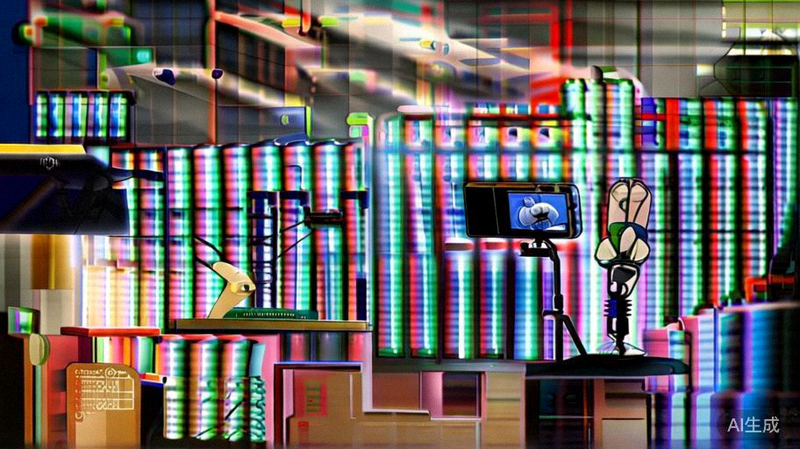 专业的TikTok直播带货现场布置示意图，包含灯光、麦克风、产品展示区、提词器及后台运营人员协同工作场景