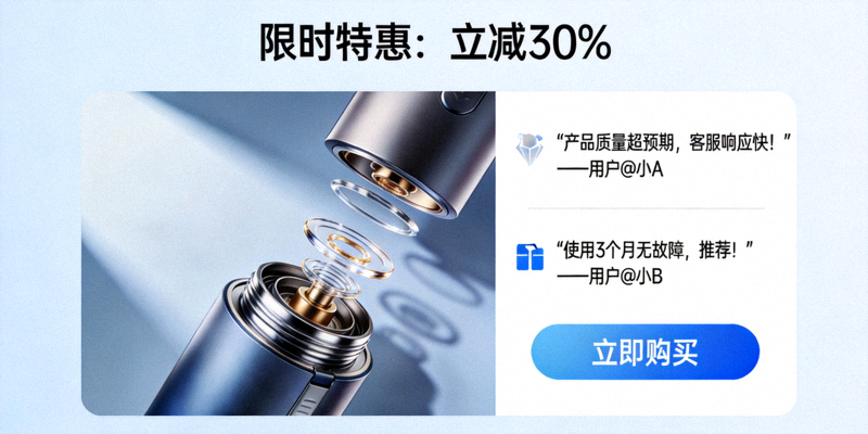 高转化率独立站着陆页设计示例，包含清晰的价值主张、高质量产品图、用户评价和明确的行动号召按钮
