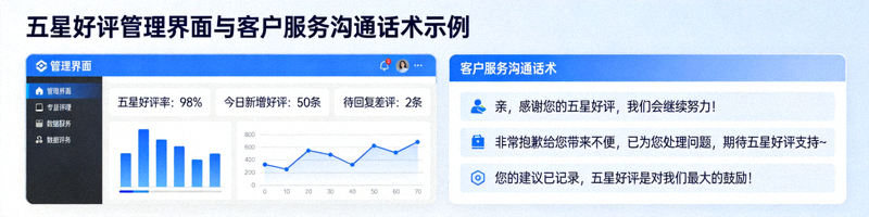 五星好评管理界面与客户服务沟通话术示例